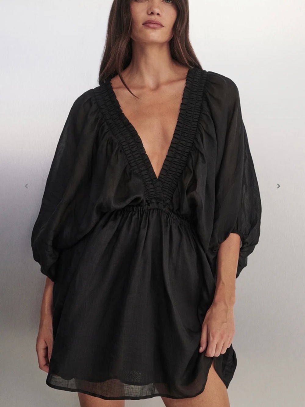 NWT Dissh Black Deep V Smocked Mini Dress